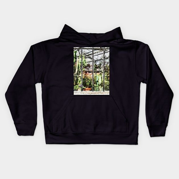 Greenhouse With Large Cactus Kids Hoodie by SusanSavad